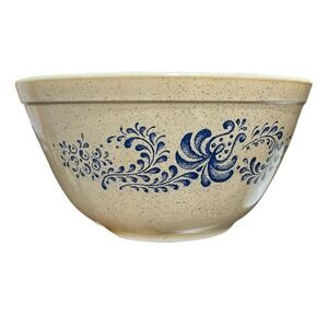 Vintage Pyrex Homestead 402 Mixing Bowl 1.5 QUART Tan Blue Floral Speckled USA